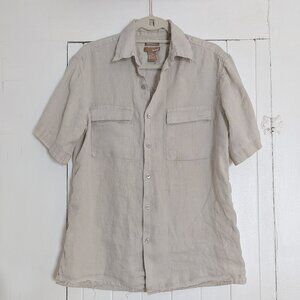 Bruno Shirt Men Medium Washable Linen Casual Button Down Utility Pocket